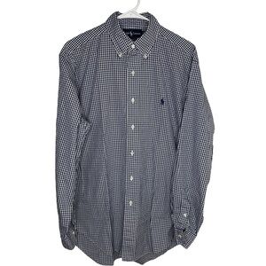 RALPH LAUREN Yarmouth Men’s Navy Gingham Cotton Long Sleeve Button Up Shirt Sz M